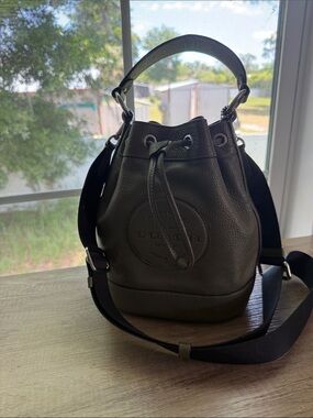 Coach Olive Pebble Leather Drawstring Bucket Bag with Strap
